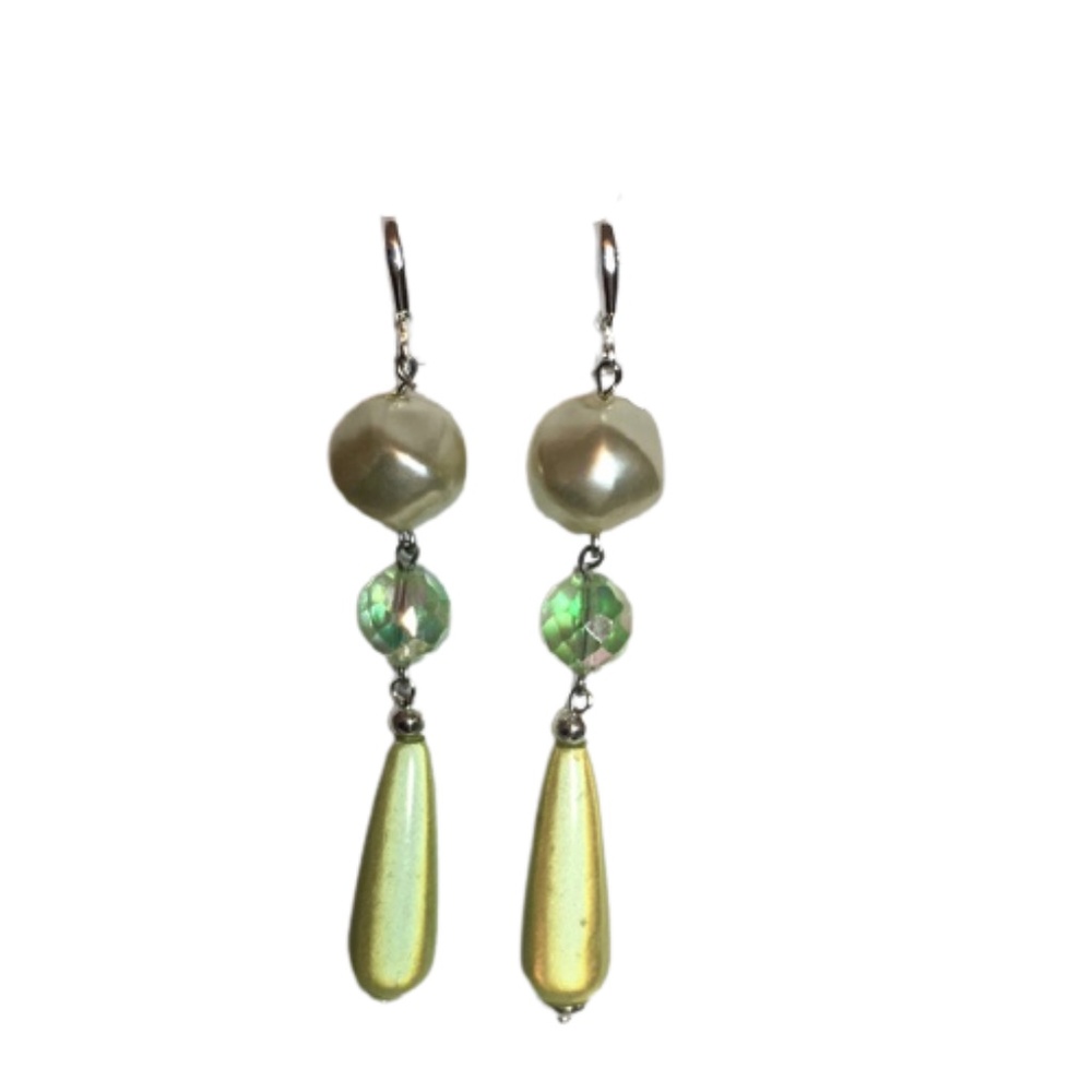 Long Crystal Teardrop Earrings Metallic Aurora